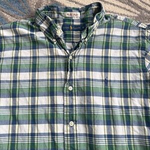 Ralph Lauren Men’s‎ Bleeding Madras Short Sleeve Button Down Green Plaid Size XL
